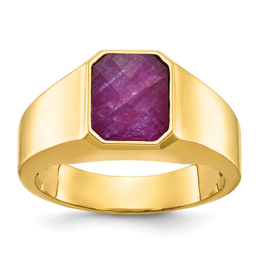 14k Yellow Gold Men's Ruby Doublet Stone Complete Ring
