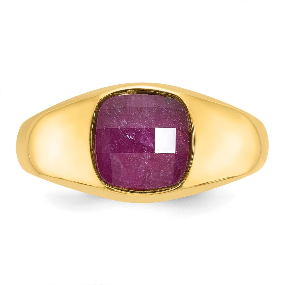 14k Yellow Gold Men's Ruby Doublet Stone Complete Ring