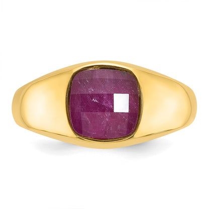 14k Yellow Gold Men's Ruby Doublet Stone Complete Ring