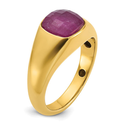 14k Yellow Gold Men's Ruby Doublet Stone Complete Ring
