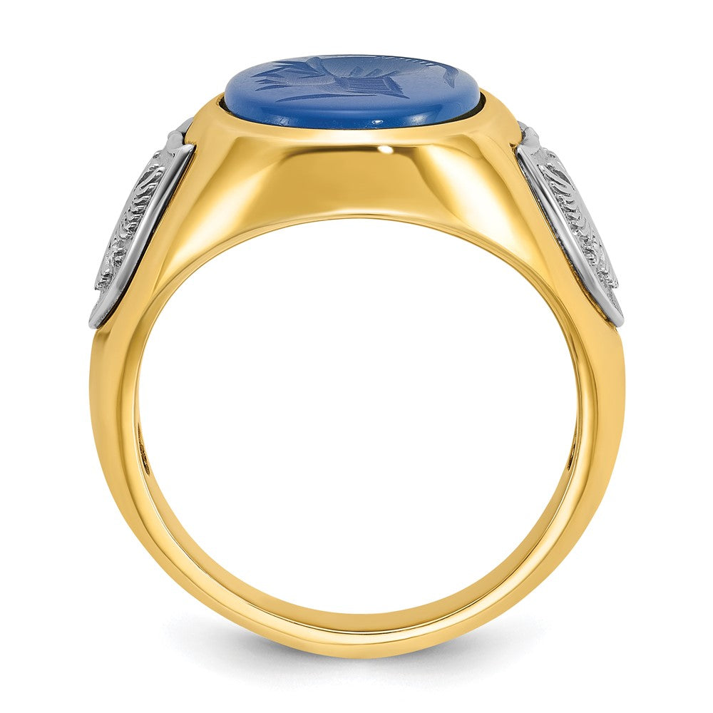 14k Two-tone Gold Men's Blue Agate Complete Ring