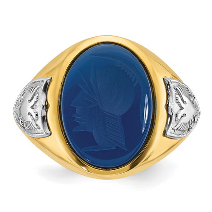 14k Two-tone Gold Men's Blue Agate Complete Ring