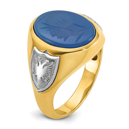 14k Two-tone Gold Men's Blue Agate Complete Ring