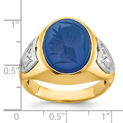14k Two-tone Gold Men's Blue Agate Complete Ring