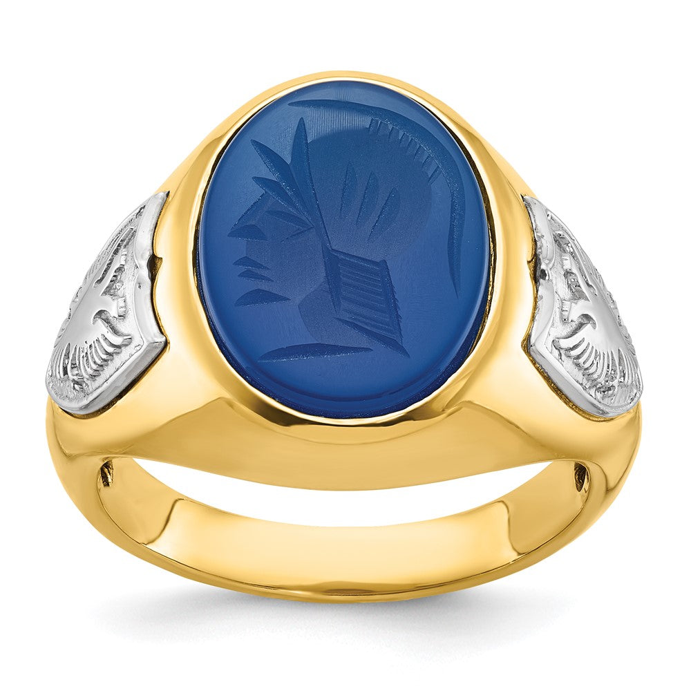 14k Two-tone Gold Men's Blue Agate Complete Ring