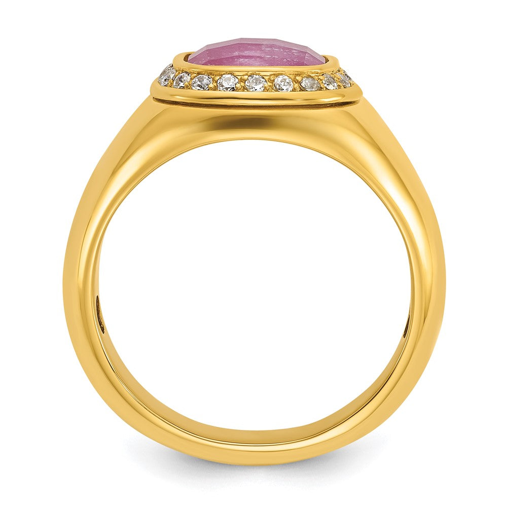 14k Yellow Gold Men's Ruby Doublet Stone and 1/5 carat Diamond Complete Ring