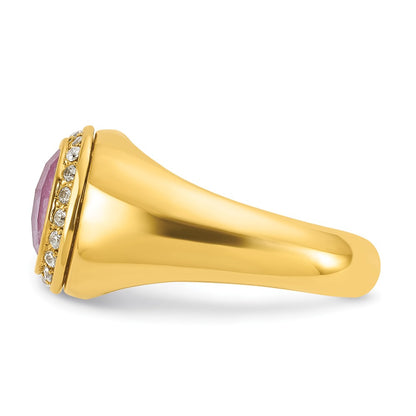 14k Yellow Gold Men's Ruby Doublet Stone and 1/5 carat Diamond Complete Ring