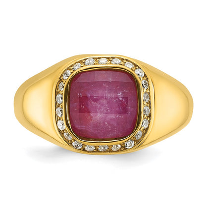 14k Yellow Gold Men's Ruby Doublet Stone and 1/5 carat Diamond Complete Ring