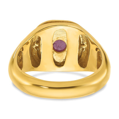 14k Yellow Gold Men's Ruby Doublet Stone and 1/5 carat Diamond Complete Ring