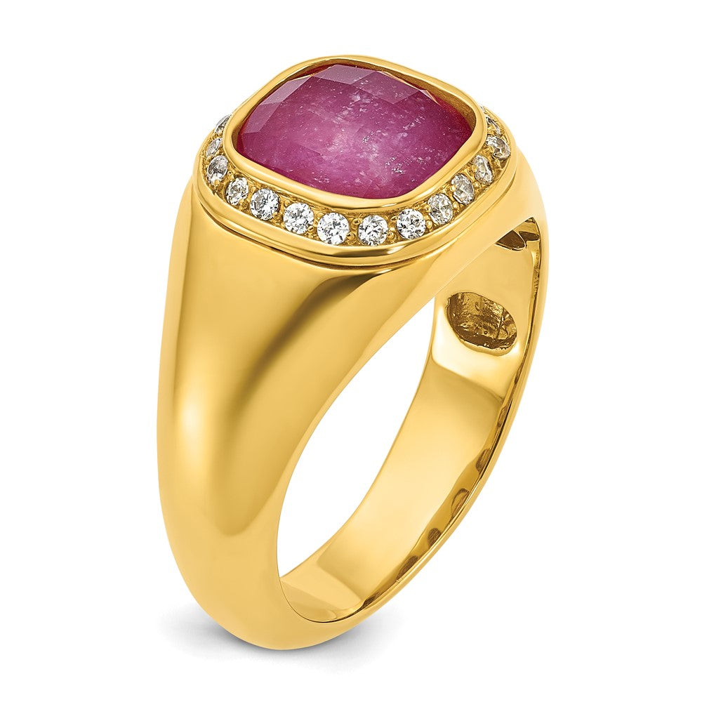 14k Yellow Gold Men's Ruby Doublet Stone and 1/5 carat Diamond Complete Ring