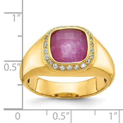 14k Yellow Gold Men's Ruby Doublet Stone and 1/5 carat Diamond Complete Ring