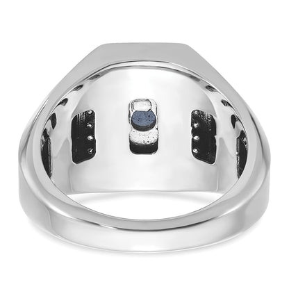 14k White Gold Men's Satin Sapphire Doublet Stone and 1/4 carat Diamond Complete Ring