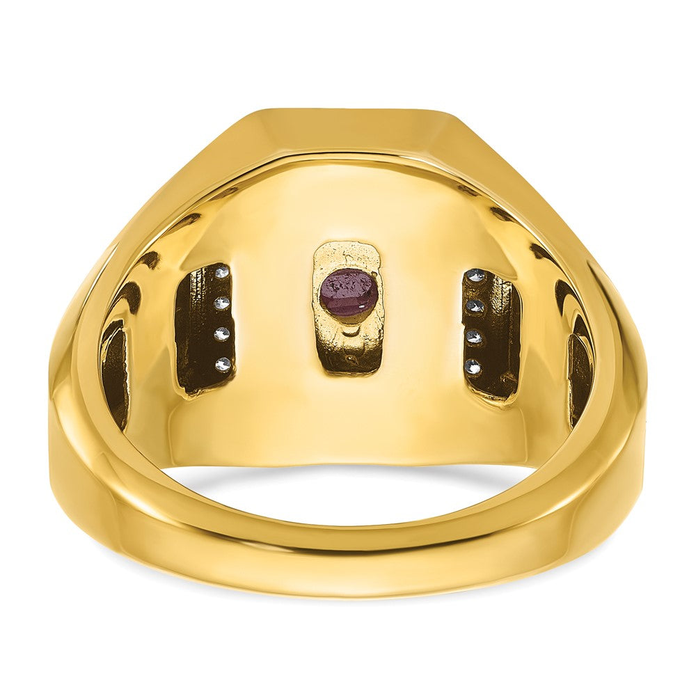 14k Yellow Gold Men's Satin Ruby Doublet Stone and 1/4 carat Diamond Complete Ring