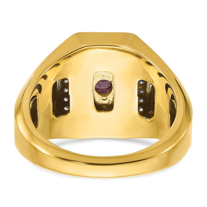 14k Yellow Gold Men's Satin Ruby Doublet Stone and 1/4 carat Diamond Complete Ring