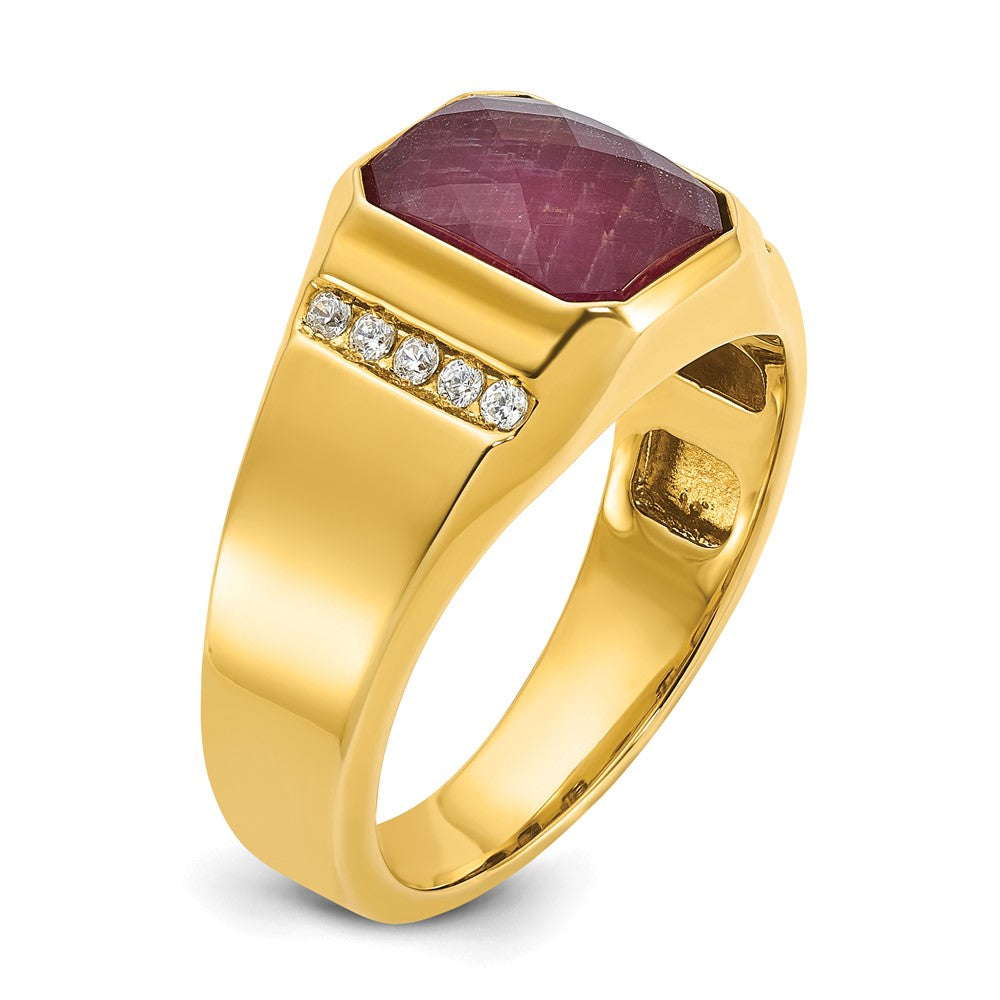 14k Yellow Gold Men's Ruby Doublet Stone and 1/6 carat Diamond Complete Ring