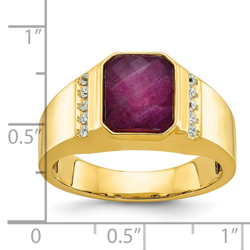 14k Yellow Gold Men's Ruby Doublet Stone and 1/6 carat Diamond Complete Ring