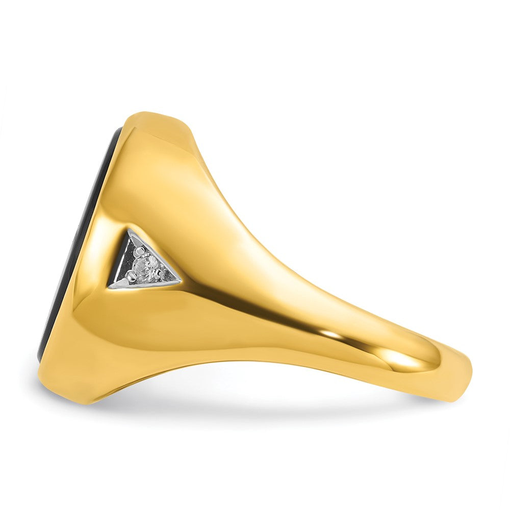 14k Yellow Gold Men's Oval Onyx and 1/15 carat Diamond Complete Ring