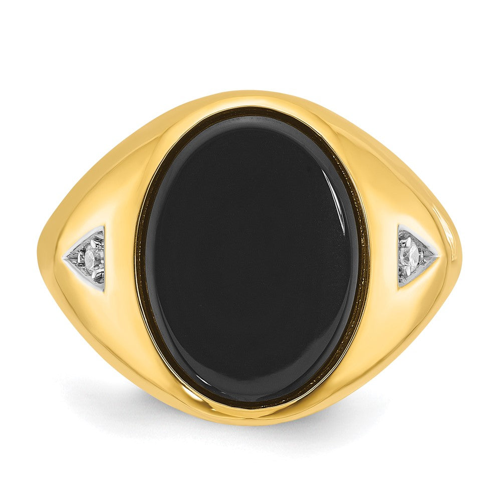 14k Yellow Gold Men's Oval Onyx and 1/15 carat Diamond Complete Ring