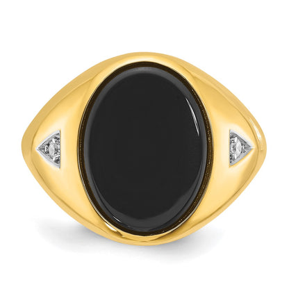 14k Yellow Gold Men's Oval Onyx and 1/15 carat Diamond Complete Ring
