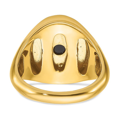14k Yellow Gold Men's Oval Onyx and 1/15 carat Diamond Complete Ring