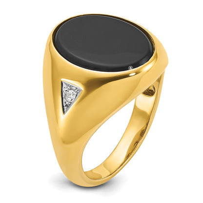 14k Yellow Gold Men's Oval Onyx and 1/15 carat Diamond Complete Ring