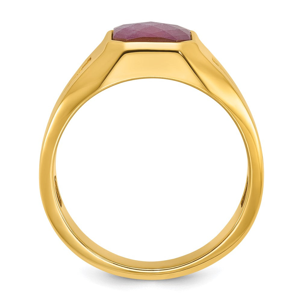 14k Yellow Gold Men's Ruby Doublet Stone and 1/20 carat Diamond Complete Ring