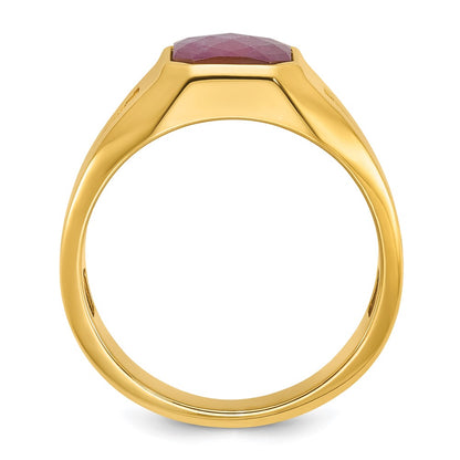 14k Yellow Gold Men's Ruby Doublet Stone and 1/20 carat Diamond Complete Ring