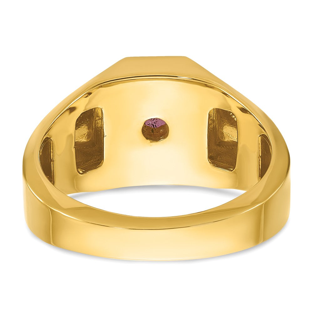 14k Yellow Gold Men's Ruby Doublet Stone and 1/20 carat Diamond Complete Ring