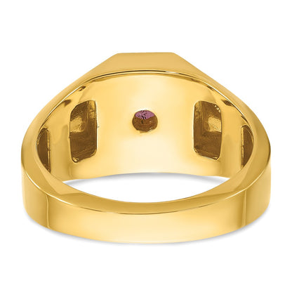 14k Yellow Gold Men's Ruby Doublet Stone and 1/20 carat Diamond Complete Ring