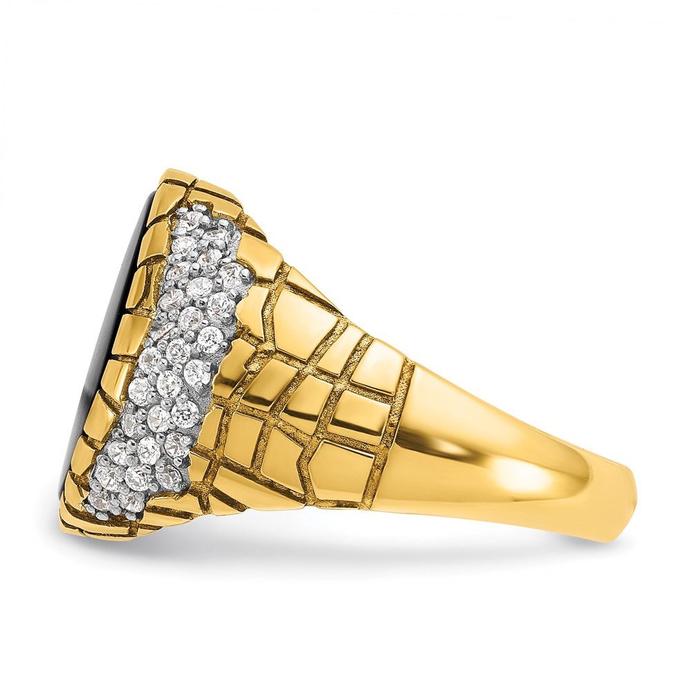 14k Yellow Gold Men's Onyx and 7/8 carat Diamond Nugget Complete Ring