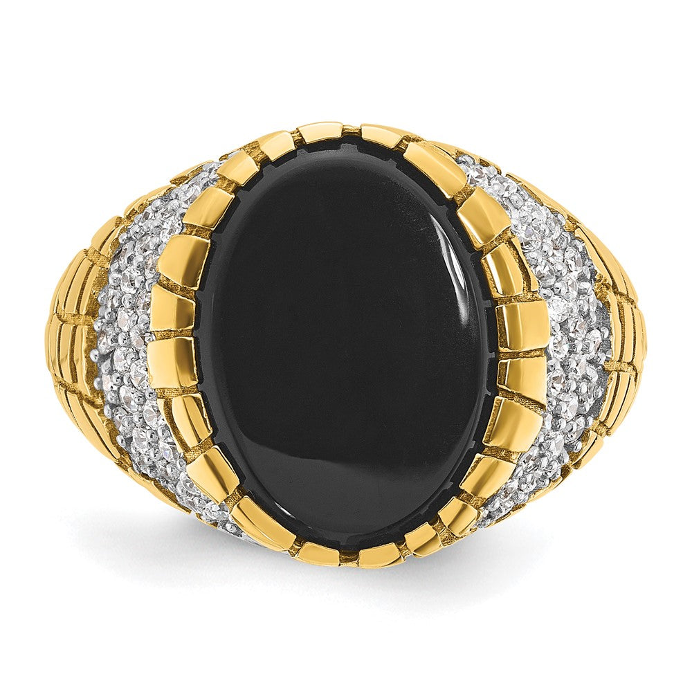14k Yellow Gold Men's Onyx and 7/8 carat Diamond Nugget Complete Ring