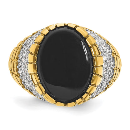 14k Yellow Gold Men's Onyx and 7/8 carat Diamond Nugget Complete Ring