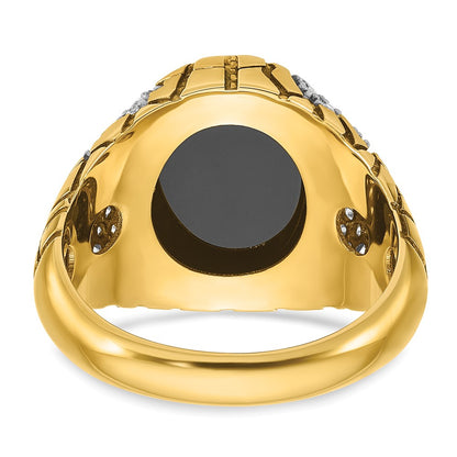 14k Yellow Gold Men's Onyx and 7/8 carat Diamond Nugget Complete Ring