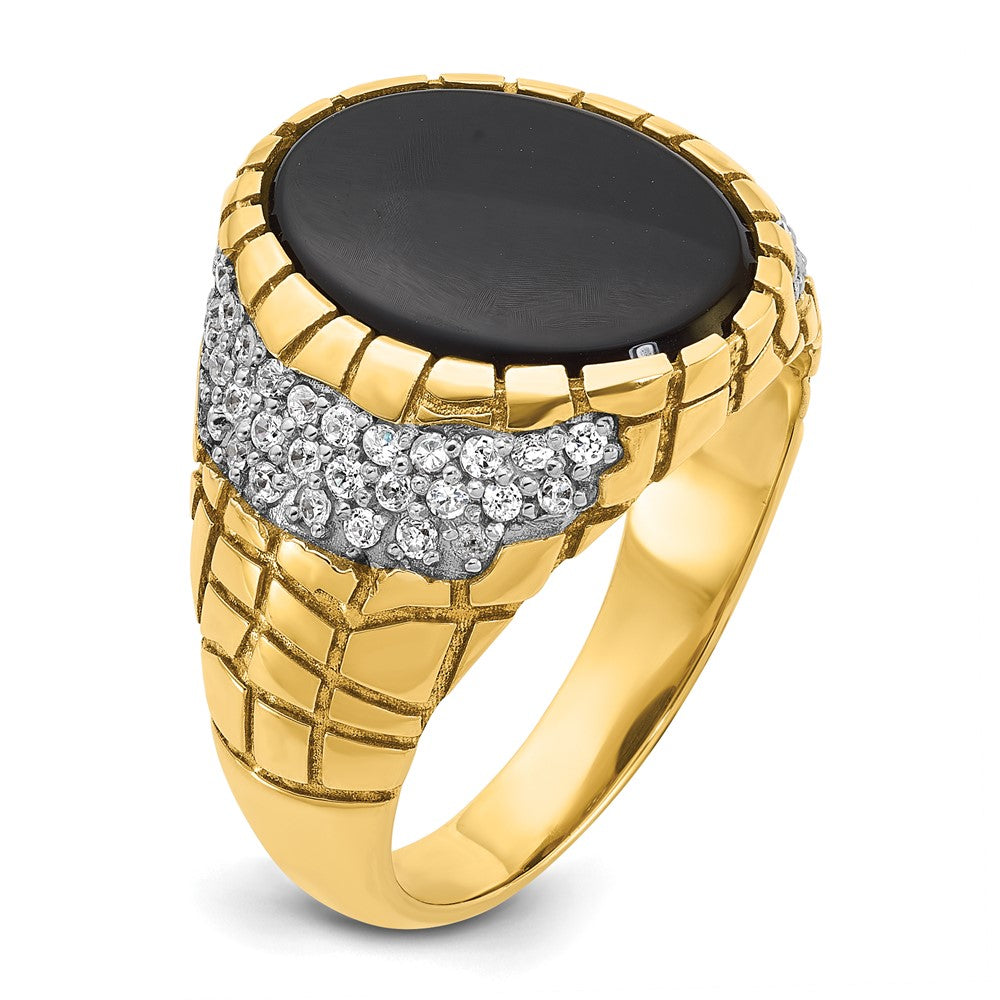 14k Yellow Gold Men's Onyx and 7/8 carat Diamond Nugget Complete Ring
