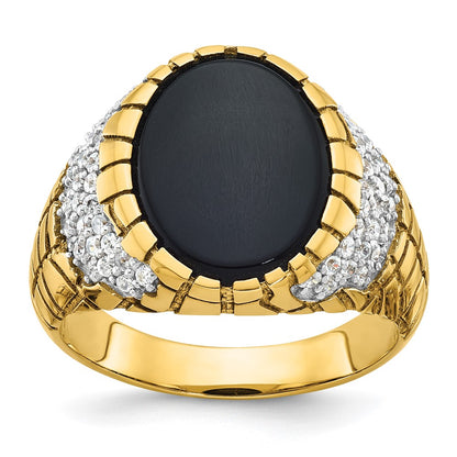 14k Yellow Gold Men's Onyx and 7/8 carat Diamond Nugget Complete Ring