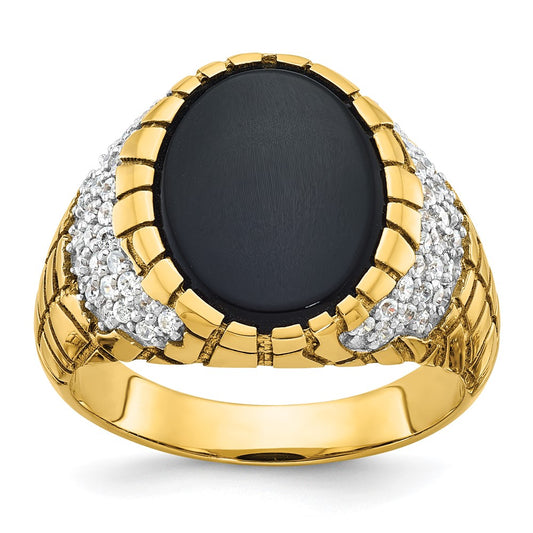 14k Yellow Gold Men's Onyx and 7/8 carat Diamond Nugget Complete Ring