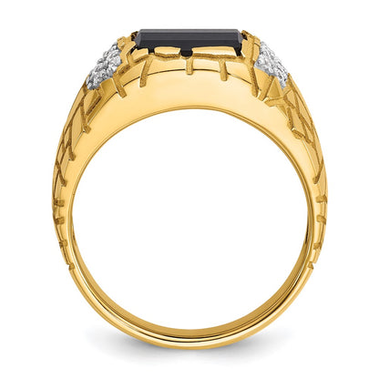 10K Yellow Gold Ibgoodman Men'S Polished And Nugget Textured Onyx 1/4 Carat A Quality Diamond Ring