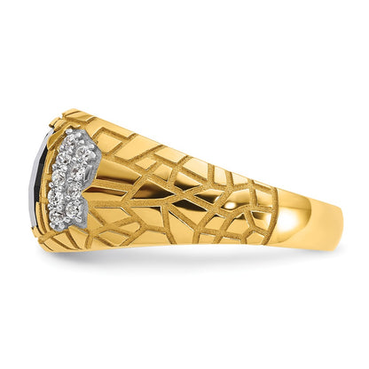 10K Yellow Gold Ibgoodman Men'S Polished And Nugget Textured Onyx 1/4 Carat A Quality Diamond Ring