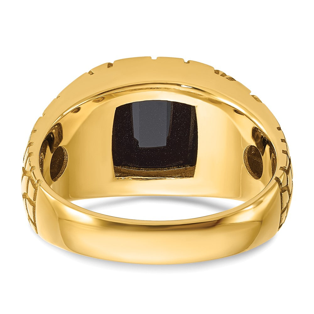 10K Yellow Gold Ibgoodman Men'S Polished And Nugget Textured Onyx 1/4 Carat A Quality Diamond Ring