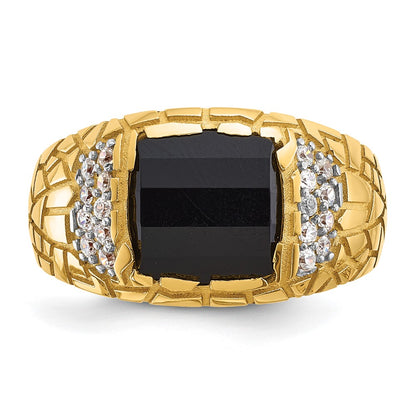 14k Yellow Gold 1/4 Ct. Lab Grown Diamond VS/SI+ G+ and Onyx Nugget Men's Ring