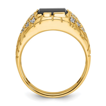 14k Yellow Gold Men's Onyx and 1/4 carat Diamond Nugget Complete Ring