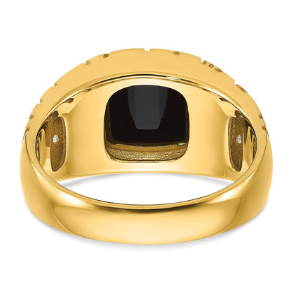 14k Yellow Gold Men's Onyx and 1/4 carat Diamond Nugget Complete Ring
