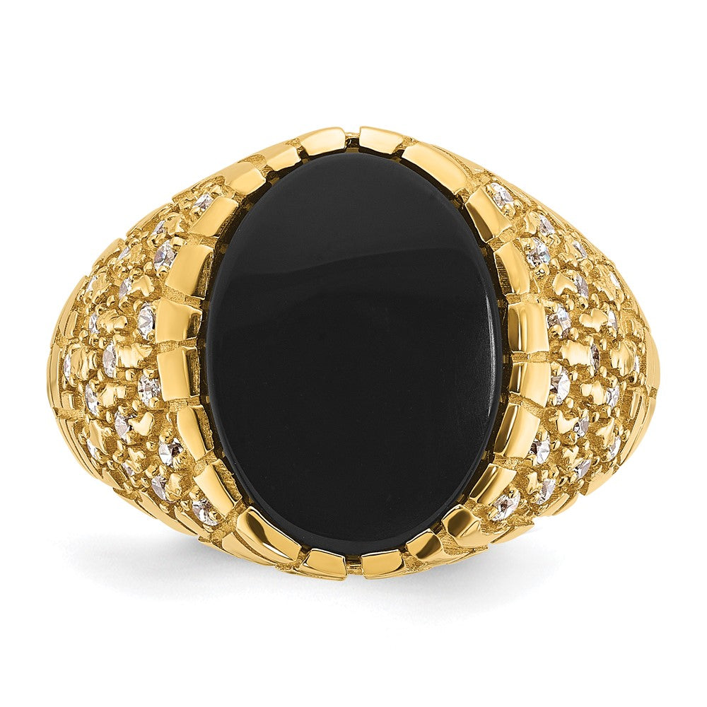 14k Yellow Gold Men's Onyx and 1/2 carat Diamond Nugget Complete Ring