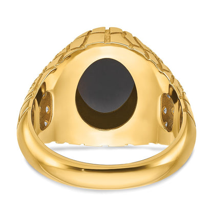 14k Yellow Gold Men's Onyx and 1/2 carat Diamond Nugget Complete Ring