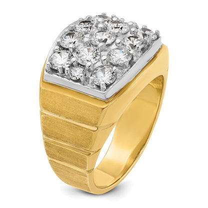 14k Two-tone Gold Men's Polished and Satin 3 carat Diamond Complete Ring