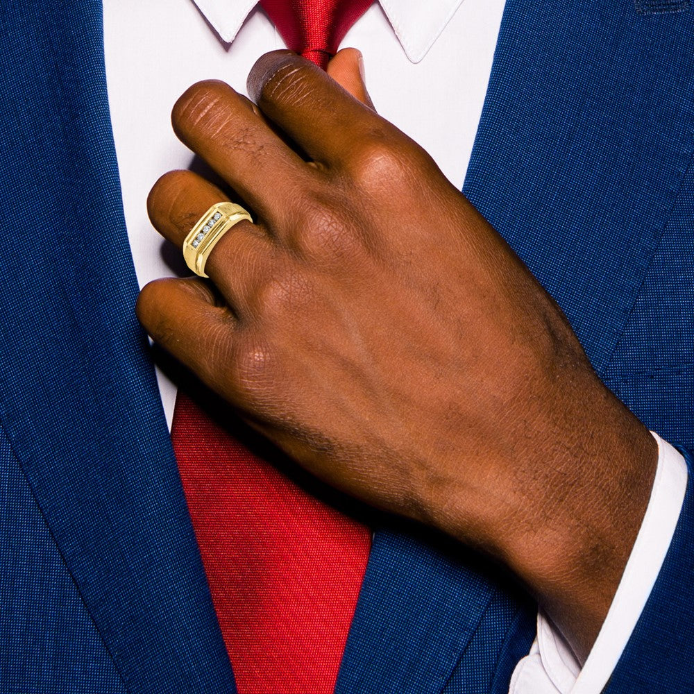 14k Yellow Gold Men's Polished and Satin 1/4 carat Diamond Complete Ring
