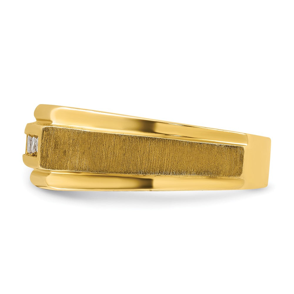 14k Yellow Gold Men's Polished and Satin 1/4 carat Diamond Complete Ring