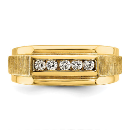 14k Yellow Gold  1/4 Ct. Lab Grown Diamond VS/SI+ G+ Complete Polished and Satin Five Stone Men's Ring