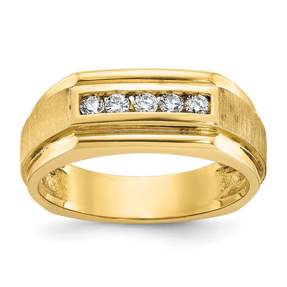 14k Yellow Gold  1/4 Ct. Lab Grown Diamond VS/SI+ G+ Complete Polished and Satin Five Stone Men's Ring