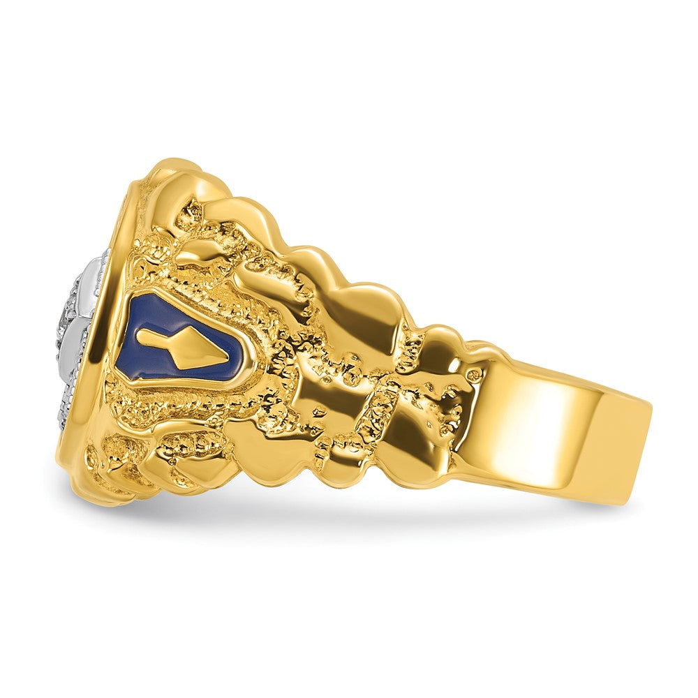10K Two-Tone Ibgoodman Men'S Polished And Nugget Textured Diamond Blue Lodge Master Masonic Ring